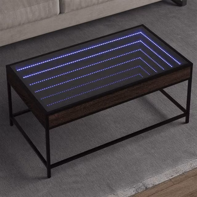 Berkfield Home Infinity LED Coffee Table in Brown Oak, W/D/H: 90 x 50 x 41 cm – 1