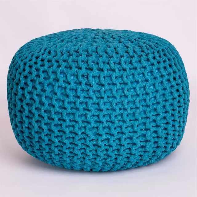 Roseley Knitted Round Pouffe in Petrol Teal