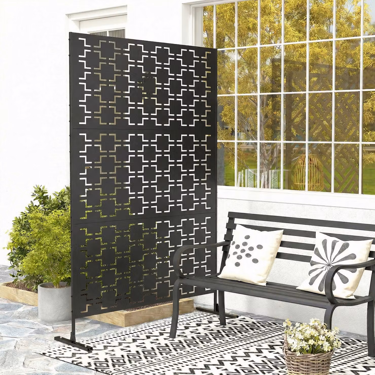 Outsunny Black Powder-Coated Metal Decorative Privacy Screen and Outdoor Trellis Divider, H: 198.0 cm x W: 122.0 cm x D: 45.0 cm – 7