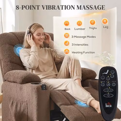 HOMCOM Electric Massage Recliner Armchair in Brown with Vibration, Heat, USB Port and Cup Holders – 5