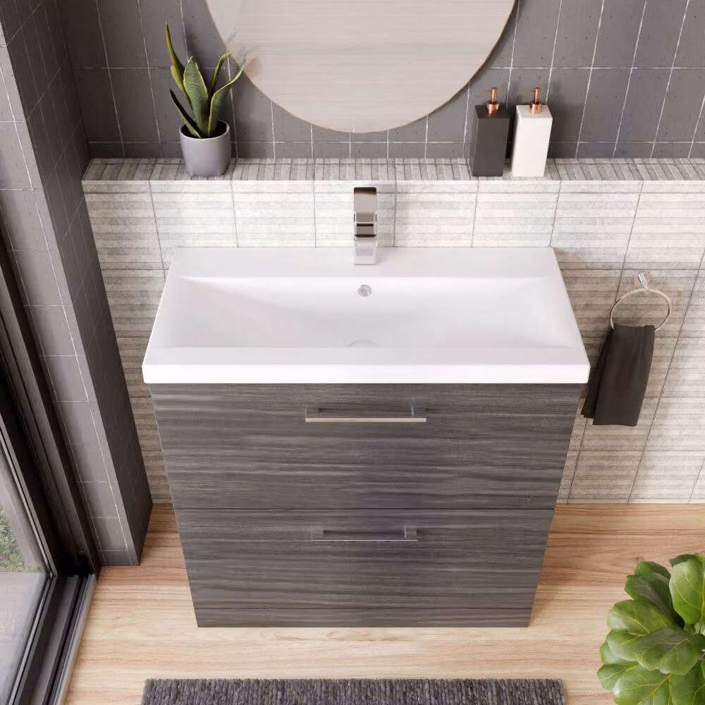 Balterley Contemporary Bathroom Floor Standing 2 Soft-Close Drawer Vanity Unit with Mid-Edge Ceramic Basin, Anthracite Grey, Width: 80 cm – 3