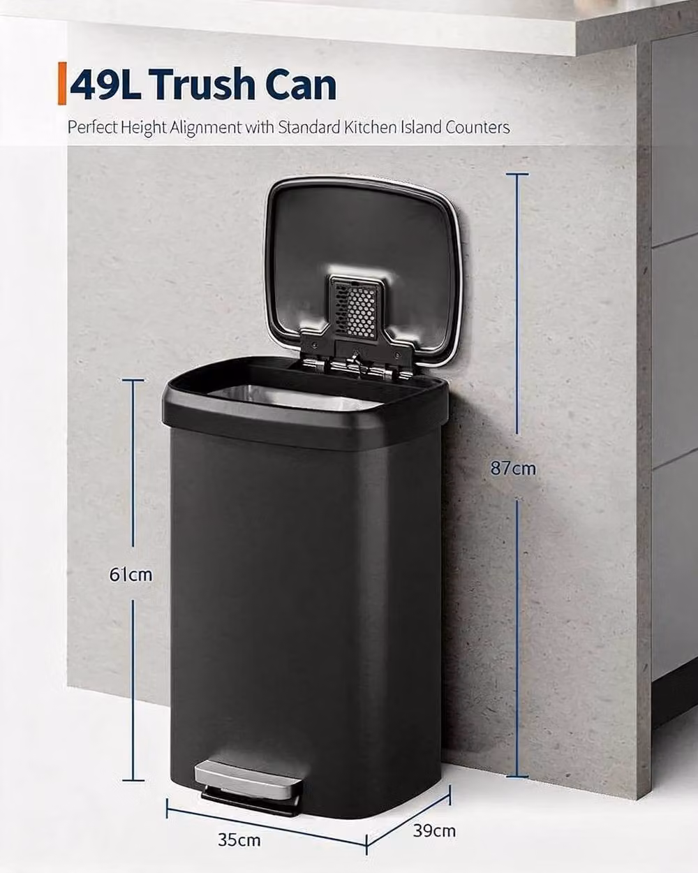 London Boutique Black Stainless Steel Step-on Kitchen Trash Can with Soft Close Lid and Fingerprint Proof Finish – 2