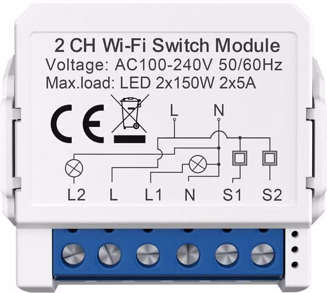 ENER-J Smart Home WiFi and BLE 2 Gang Dual Output Light Switch Module in White – 1