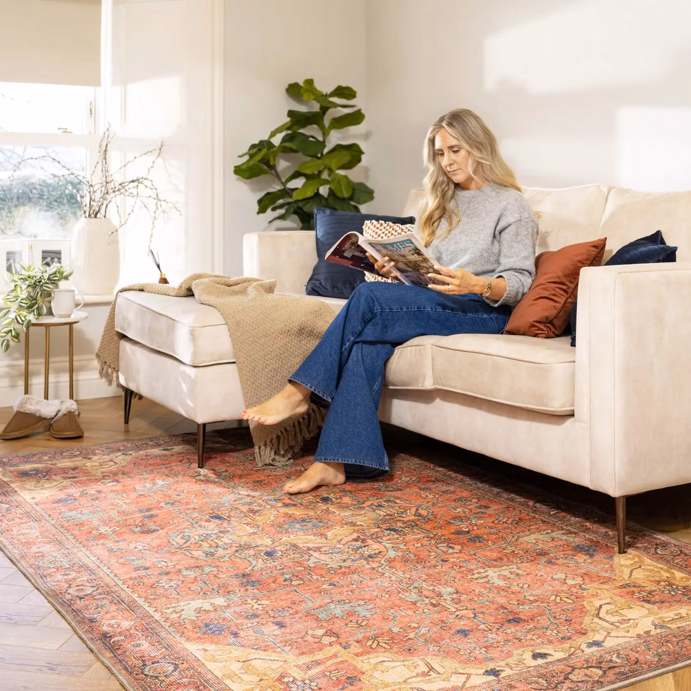 Kukoon Gold Terracotta Distressed Persian Inspired Washable Living Room Area Rug, W: 80 cm, L: 300 cm – 2