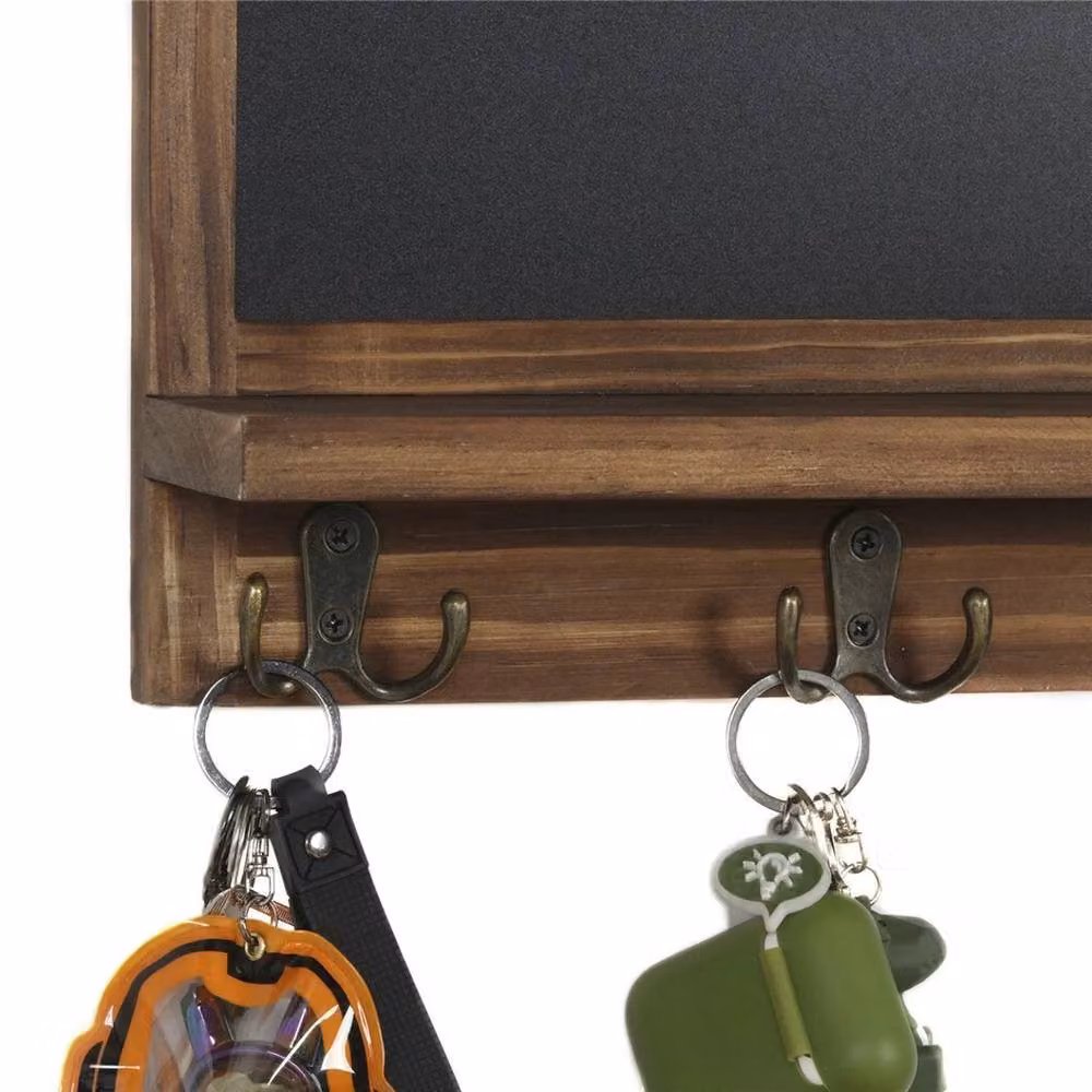 Havendro Large Rectangular Wooden Chalkboard with 4 Hooks and Shelf in Black or Brown – 3