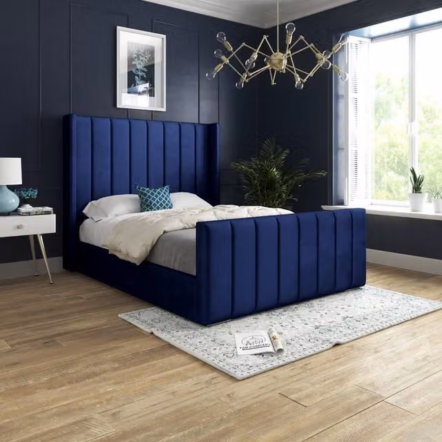 DS Living Oxford Upholstered Soft Touch Blue Velvet Bed Frame, Single, W/D/H: 90 x 190 cm – 1