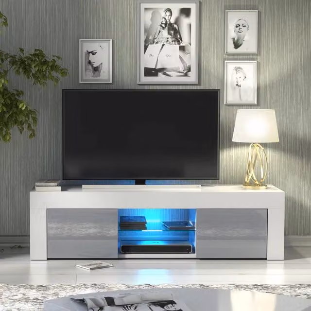Mex Furniture Pawnora TV Stand Cabinet with White Matt Body and Grey High Gloss Fronts