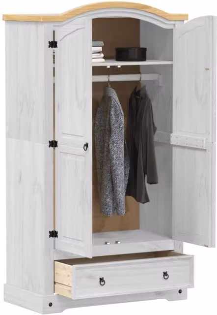 Berkfield Home Corona White Wardrobe in Solid Waxed Pine, W/D/H: 102 x 52 x 186 cm – 1