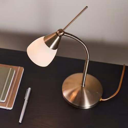 Netlighting Dimmable Task Table Lamp in Antique Brass and White Glass with G9 LED Bulb – 3