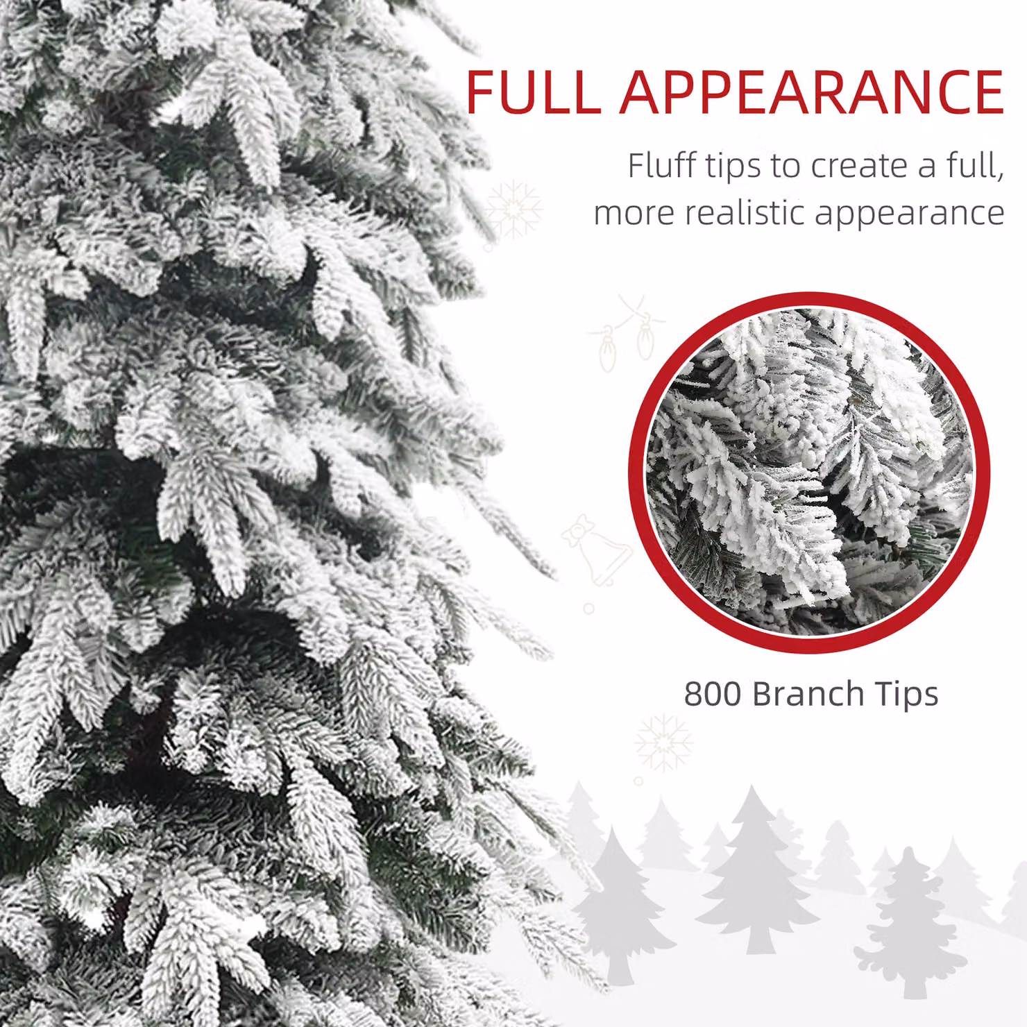HOMCOM 7ft Snow Flocked Pencil Christmas Tree with Downswept Branches in Green and White – 3