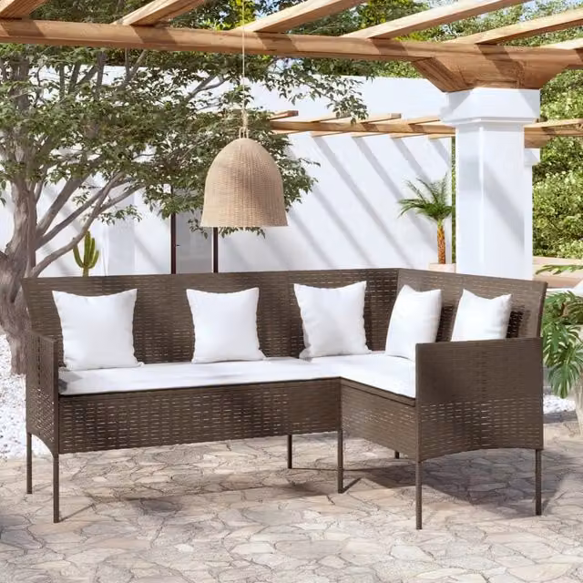 Berkfield Home Modern L-shaped Poly Rattan Sofa with Cushions in Brown – 1