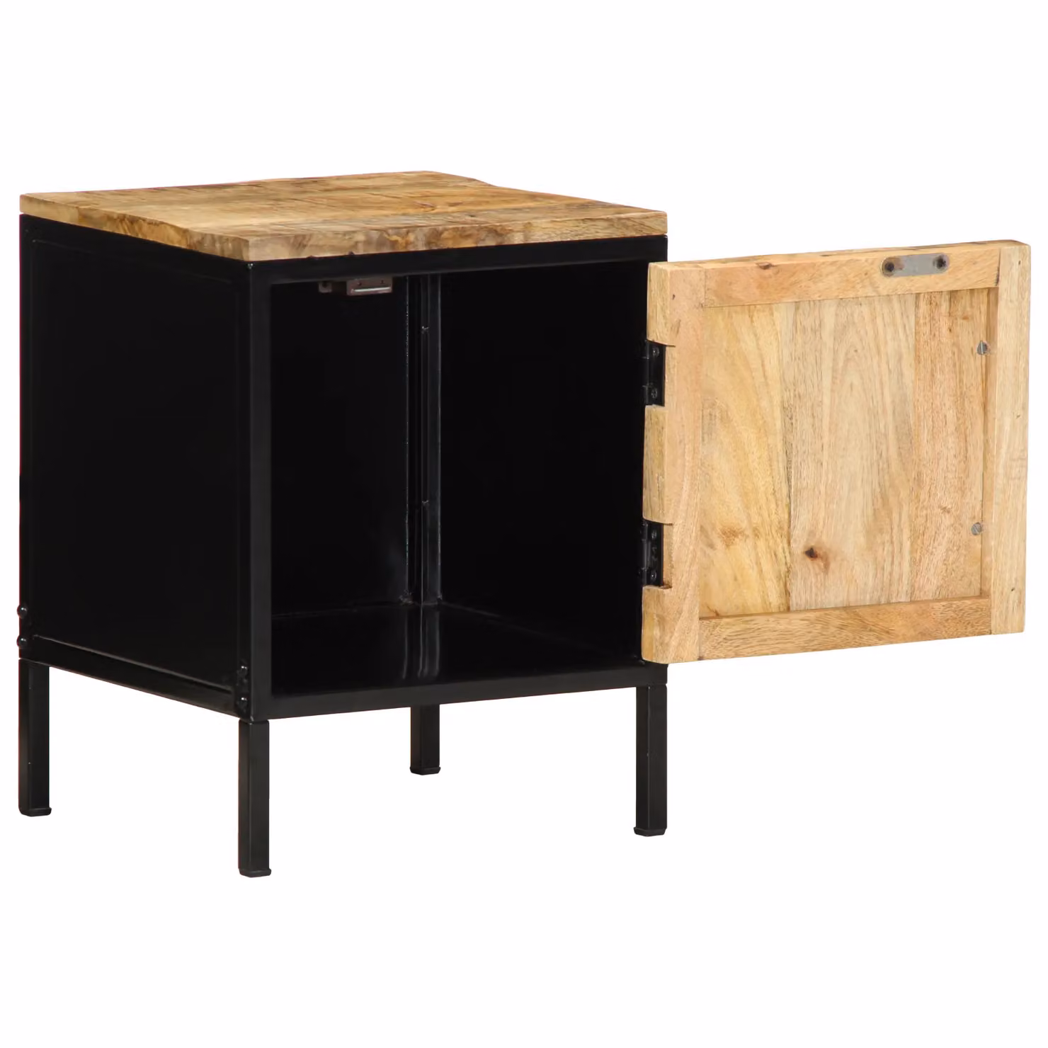 Berkfield Home Bedside Cabinet in Brown Mango Wood and Metal, W/D/H: 30 x 30 x 40 cm – 3
