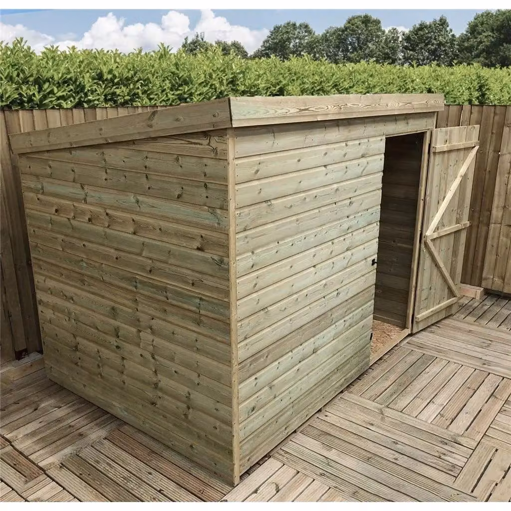 Marlborough Pressure Treated Pent Garden Shed with Single Door in Natural Wood, W: 213.36 cm, D: 152.4 cm, H: 213.36 cm – 2