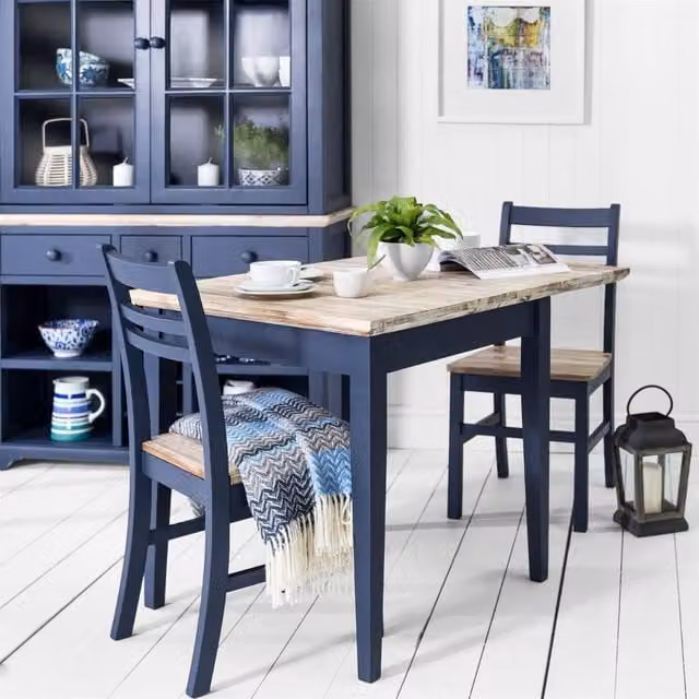 Florence Square Extending Acacia Wood Dining Table in Navy Blue, W/D/H: 75 x 75 x 75 cm (Extends to 110 cm)