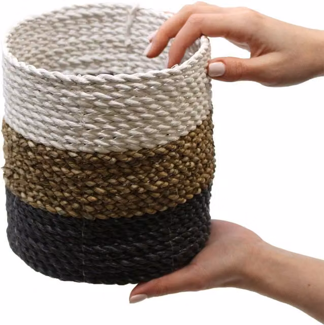 KDMK Seagrass Basket Set with Handles in Grey and White Natural
