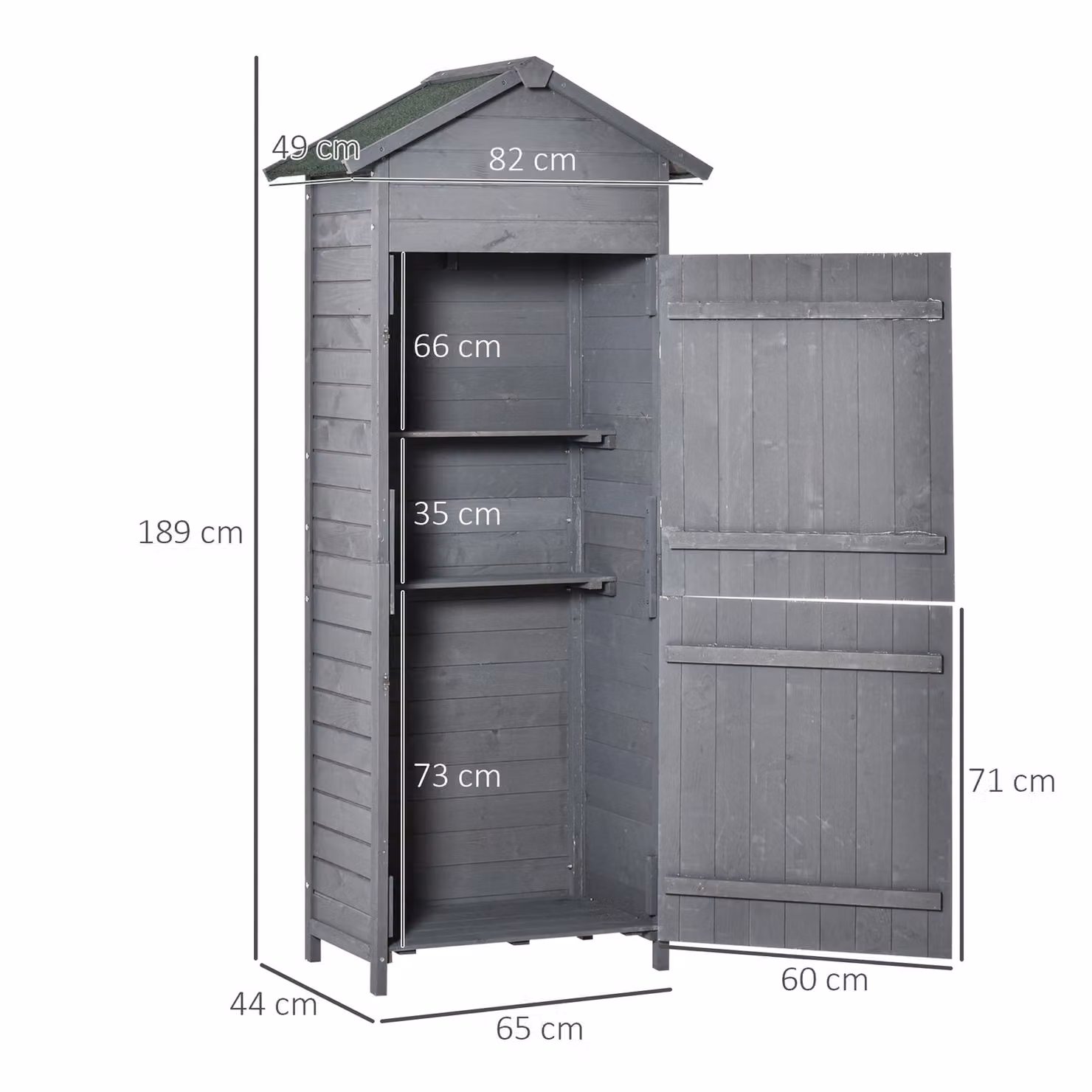 Outsunny Garden Cabinet in Dark Grey with 3 Shelves, Tilted-felt Roof and Two Lockable Doors, W: 79 cm, D: 49 cm – 2