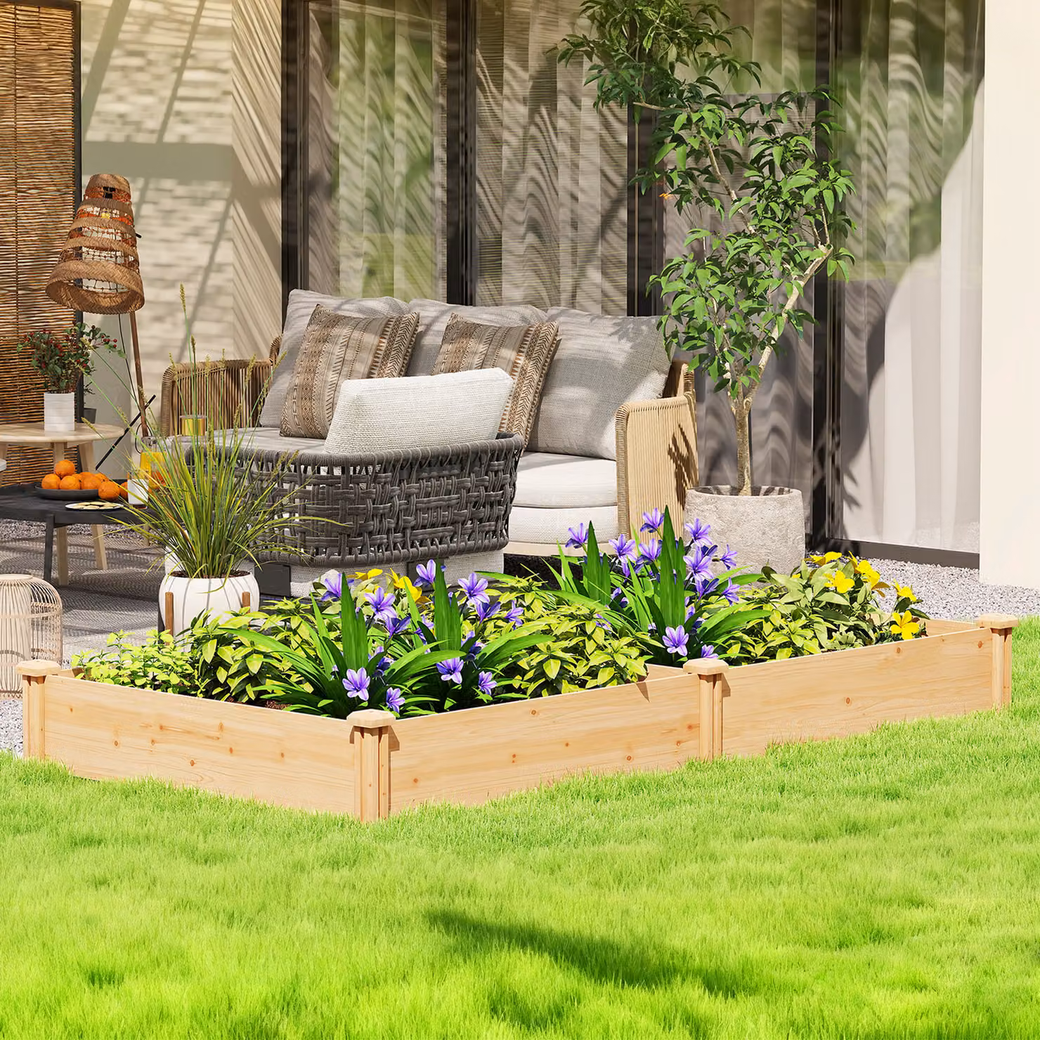 Outsunny Wooden Raised Garden Bed with Divider in Brown for Flowers, Herbs and Vegetables – 2