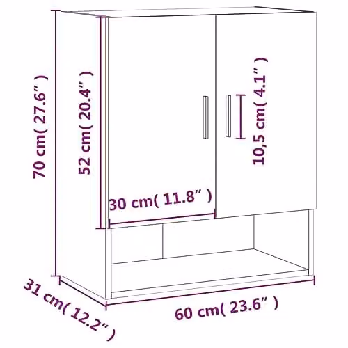 vidaXL Wall Cabinet in Grey MDF with Hinged Doors and Internal Shelves, W: 60 cm, D: 31 cm, H: 70 cm – 2