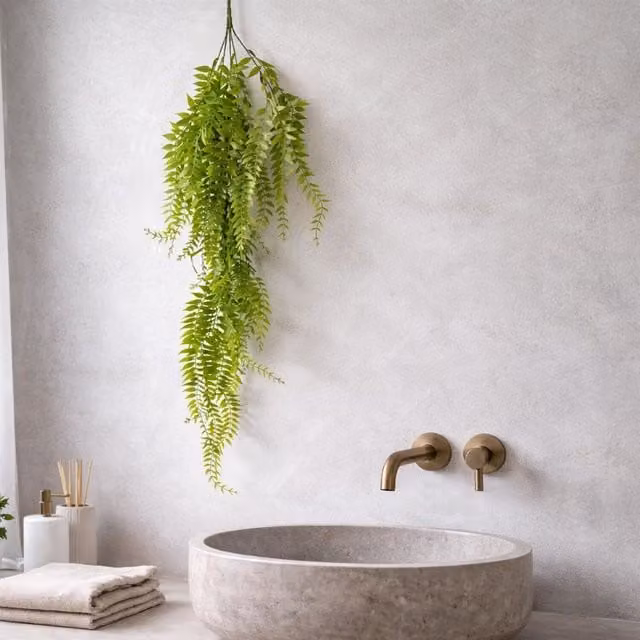Pack of 6 Artificial Hanging Fern Plants in Green with Wired Stems, Length: 100 cm