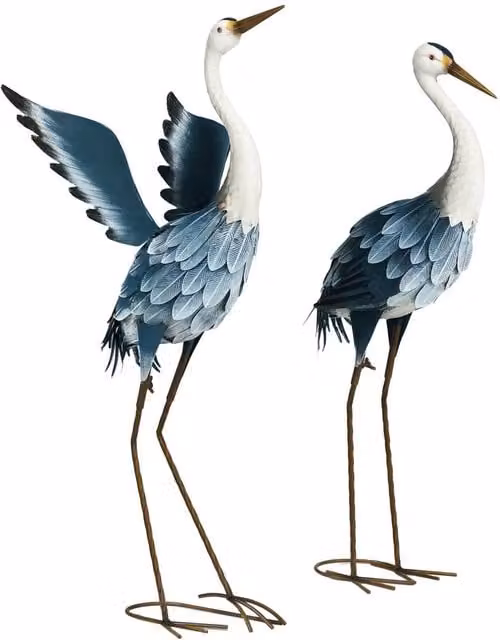OUTSUNNY Heron Metal Garden Statue in Blue and White