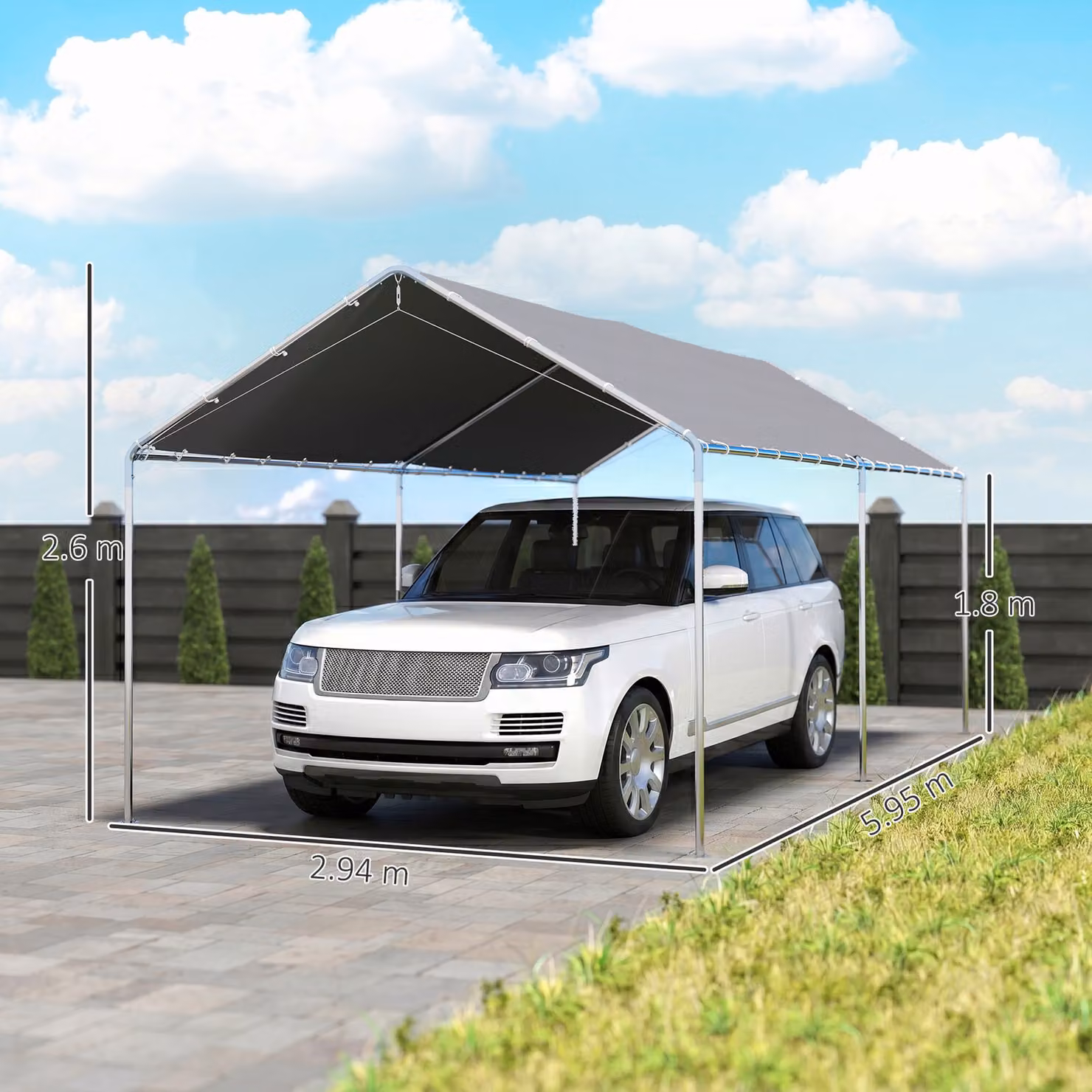 Outsunny Heavy Duty Galvanised Steel Carport Garage Car Shelter in Grey, W: 6 m, D: 3 m, H: 2.6 m – 3