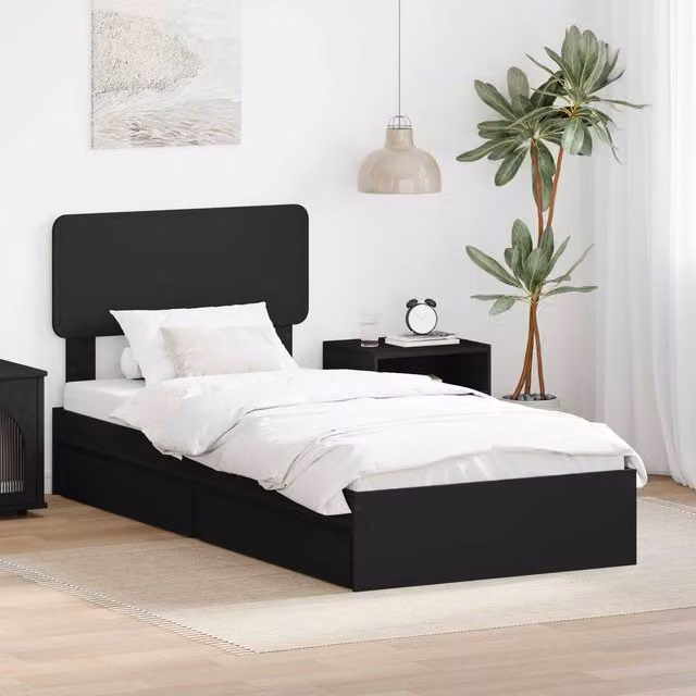 Berkfield Home Modern Storage Bed with Headboard and Drawers in Black, W/D/H: 190 x 75 x 75 cm