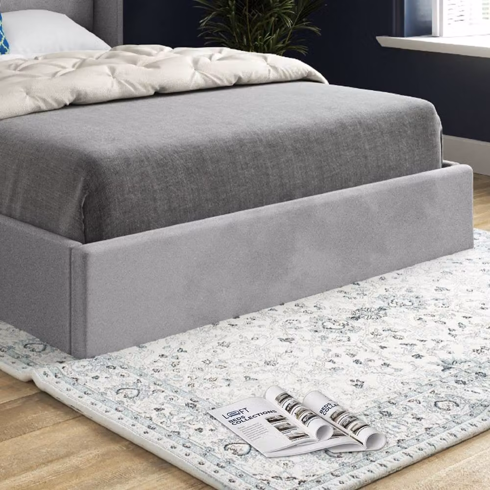 KDMD Shireshead Winged Upholstered Designer Bed Frame in Grey Soft Velvet, W/D/H: 137 x 128 x 200 cm – 5