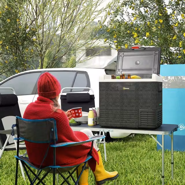Outsunny Portable Car Refrigerator and Freezer in Grey and Black, 51.8 l