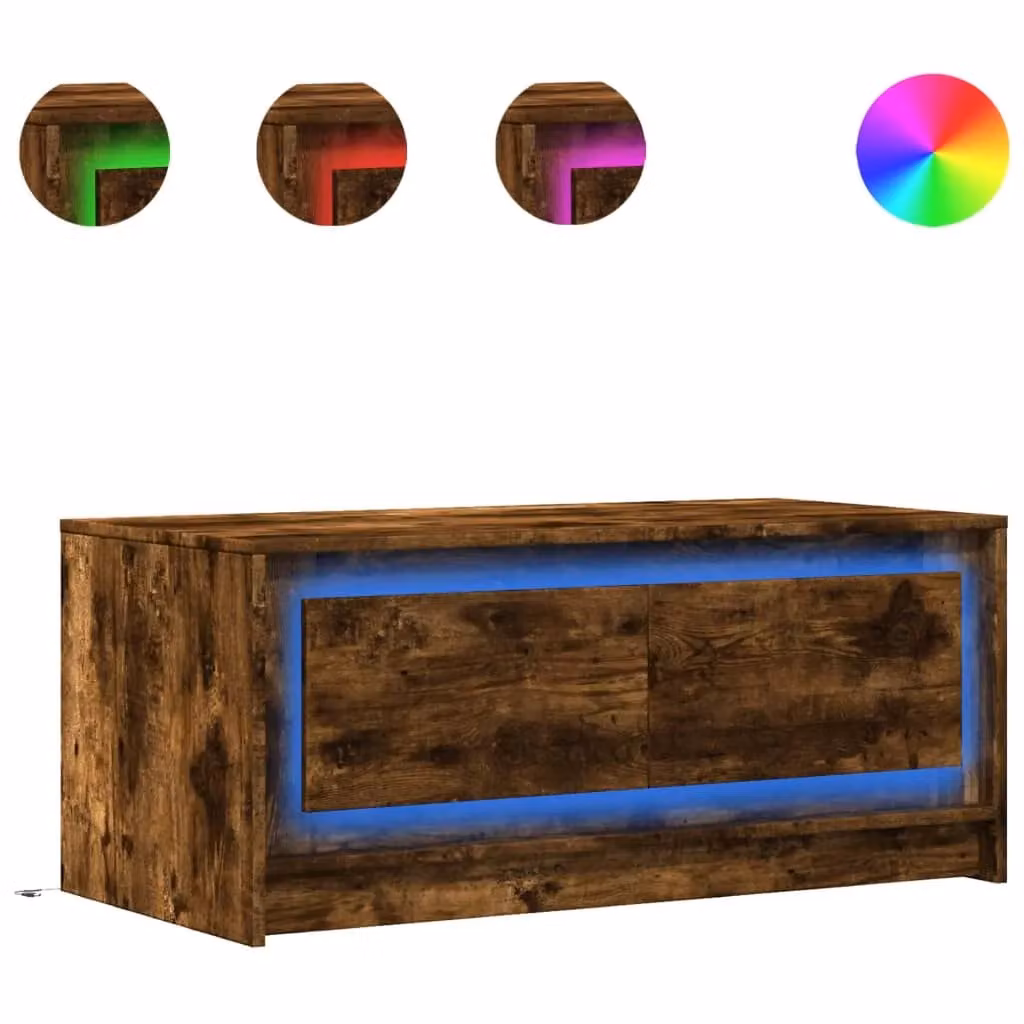 Berkfield Home Smoked Oak Coffee Table with LED Lights in Brown – 1
