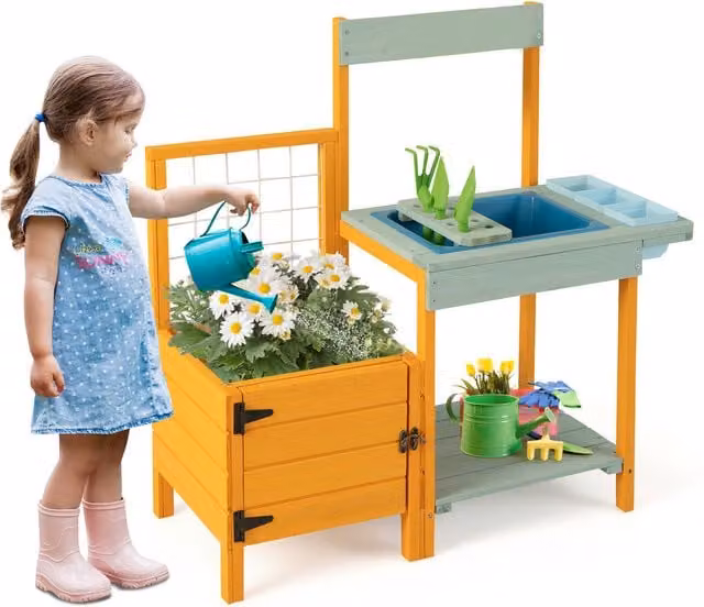 COSTWAY Kids Gardening Center Playset - Brown