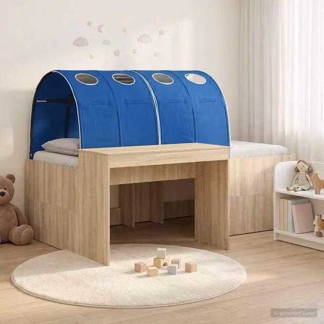 Berkfield Home Kids High Bed Frame with Desk and Drawers, 3 Piece Set in Sonoma Oak and Blue – 1