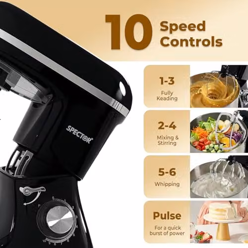 Spector 8L Heavy Duty Stand Mixer in Black with 1400W Motor and 6-Speed Function – 3