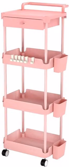 Kelvenix Metal 4-Tier Storage Trolley on Wheels in Matt Pink, H 104.4 x W 37.0 x D 33.0 cm – 1