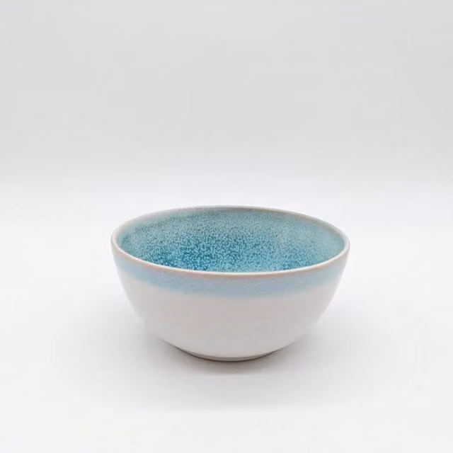 Glim & Glam Reactive Blue Glaze Stoneware Cereal Bowl 6pc Set in Aqua, Diameter: 14 cm