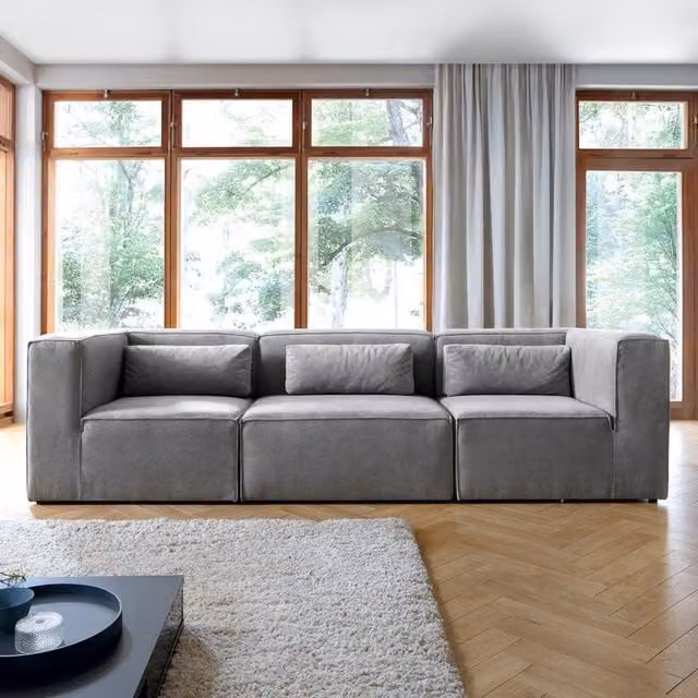 Abakus Direct Doris 4 Seater Sofa in Light Grey Cord Fabric, W/D/H: 282 x 94 x 73 cm