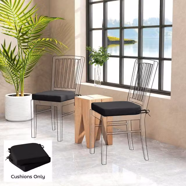 Outsunny Set of 2 Black Square Outdoor Chair Seat Cushions with Water-Repellent and UV-Resistant Foam