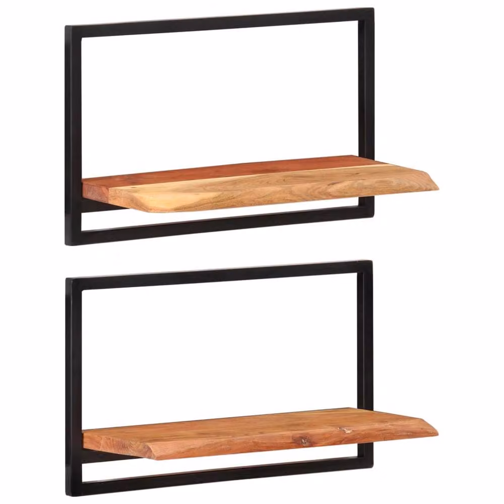 Berkfield Home Set of 2 Industrial Wall Mounted Shelves in Brown Acacia Wood and Steel, W/D/H: 60 x 25 x 35 cm – 2