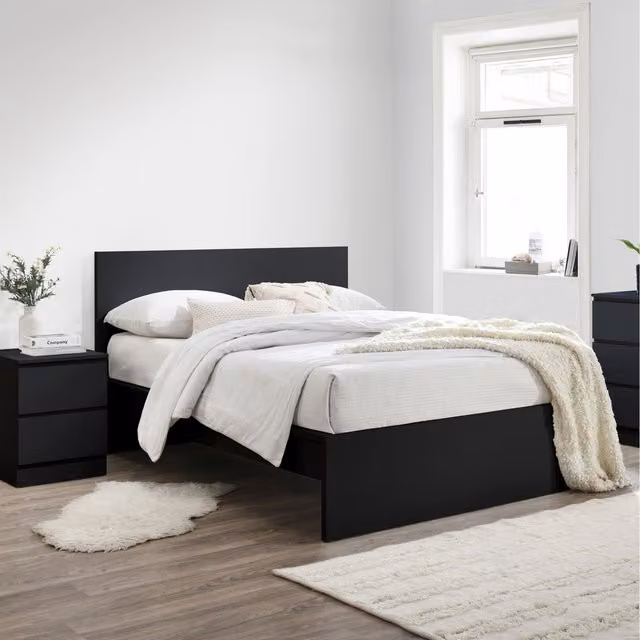 Birlea Oslo Upholstered Double Bed in Black, W/D/H: 140 x 200 cm