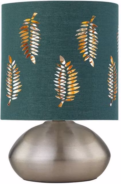 First Choice Lighting Jenson Touch Table Lamp in Chrome with Green Fabric Shade – 1