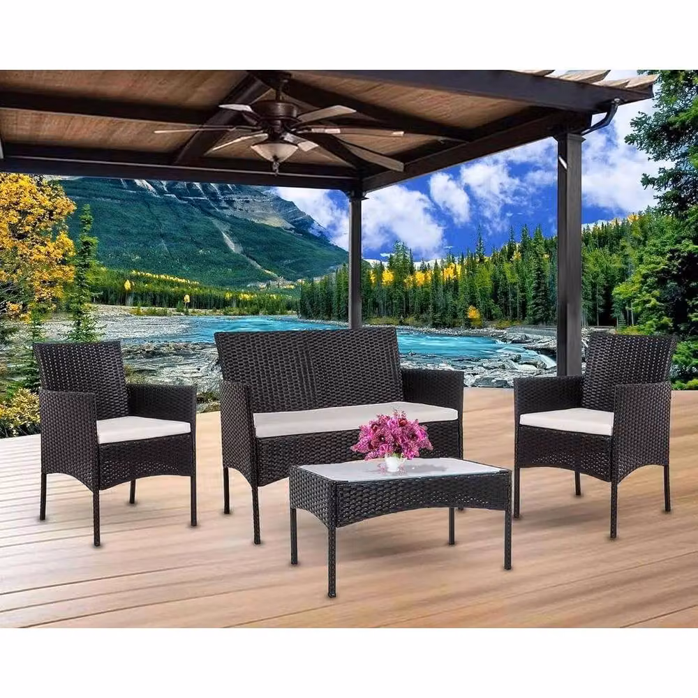 FLAVORA Modern Grey Rattan Garden Furniture Sofa Set – 2