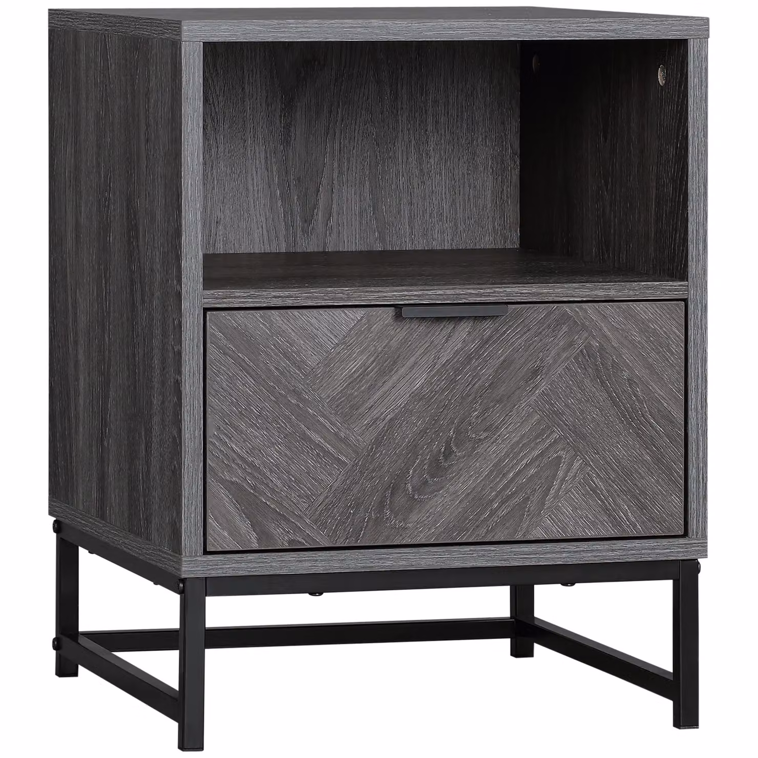 HOMCOM Industrial Bedside and Sofa Side Table with Drawer and Shelf in Grey – 2