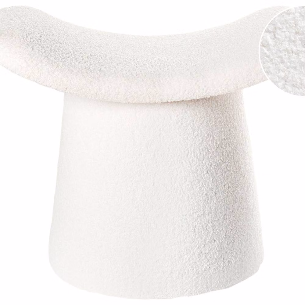 Wyld and Coco Off-White Bouclé Teddy Pouffe Footstool in White – 2