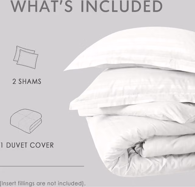 Cotton Passion White Striped Microfibre Duvet Cover and Pillowcase Set, W/D/H: 200 x 200 cm and 50 x 75 cm