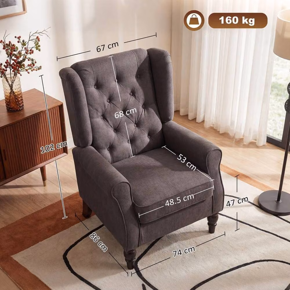 NESTLUNE Retro Tufted Wingback Accent Chair in Grey Fabric with Solid Wood Frame – 2