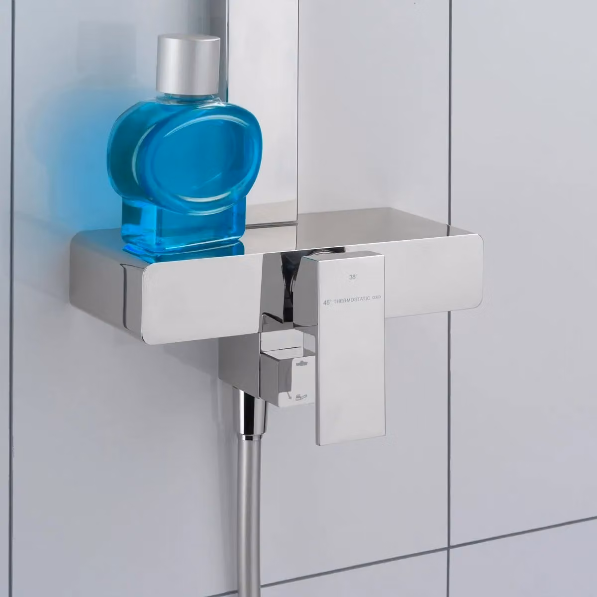 Nes Home Enzo Ultra Thin Modern Square Head Cool Touch Shower Set in Metallic Silver – 2