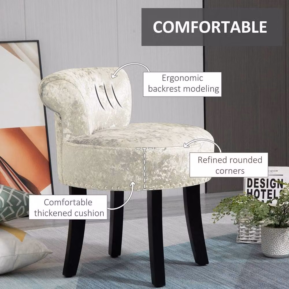 KORVIXA Beige Velvet Dressing Table Stool with Rubberwood Legs, W/D/H: 40 x 40 x 45 cm – 2
