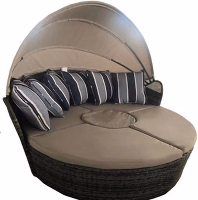 Furniture One Grey Polyrattan Outdoor Round Sofa Bed with Cushions, Diameter: 230 cm