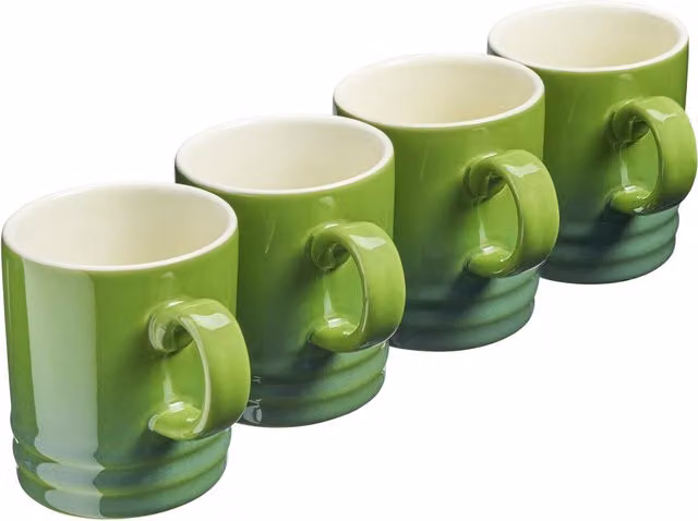 Cooks Professional Set of 4 Green Stoneware Mugs, 350ml Capacity