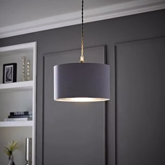 FORGEVIO Modern Cylinder Lampshade Ceiling Light in Grey and Chrome