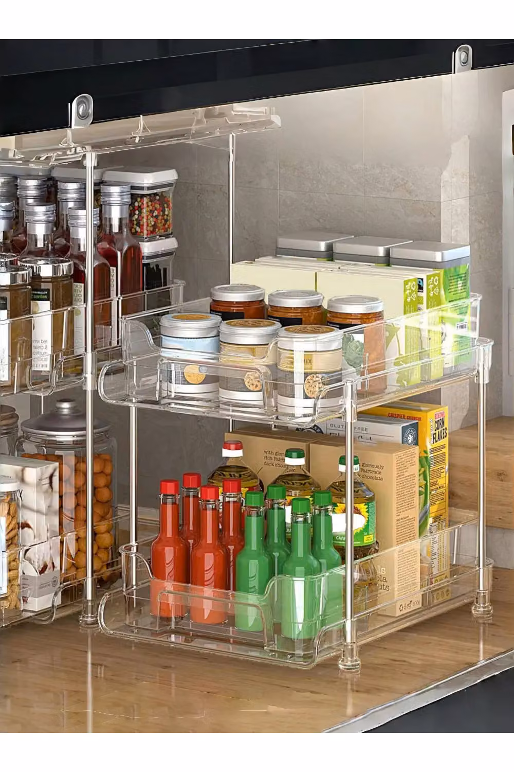 Living and Home 2-Tier Transparent Acrylic Spice Rack and Storage Organiser with Pull-out Drawer for Kitchen and Bathroom – 2
